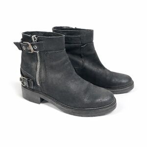 AllSaints 41 Leather Combat Boots black buckle strap lug sole